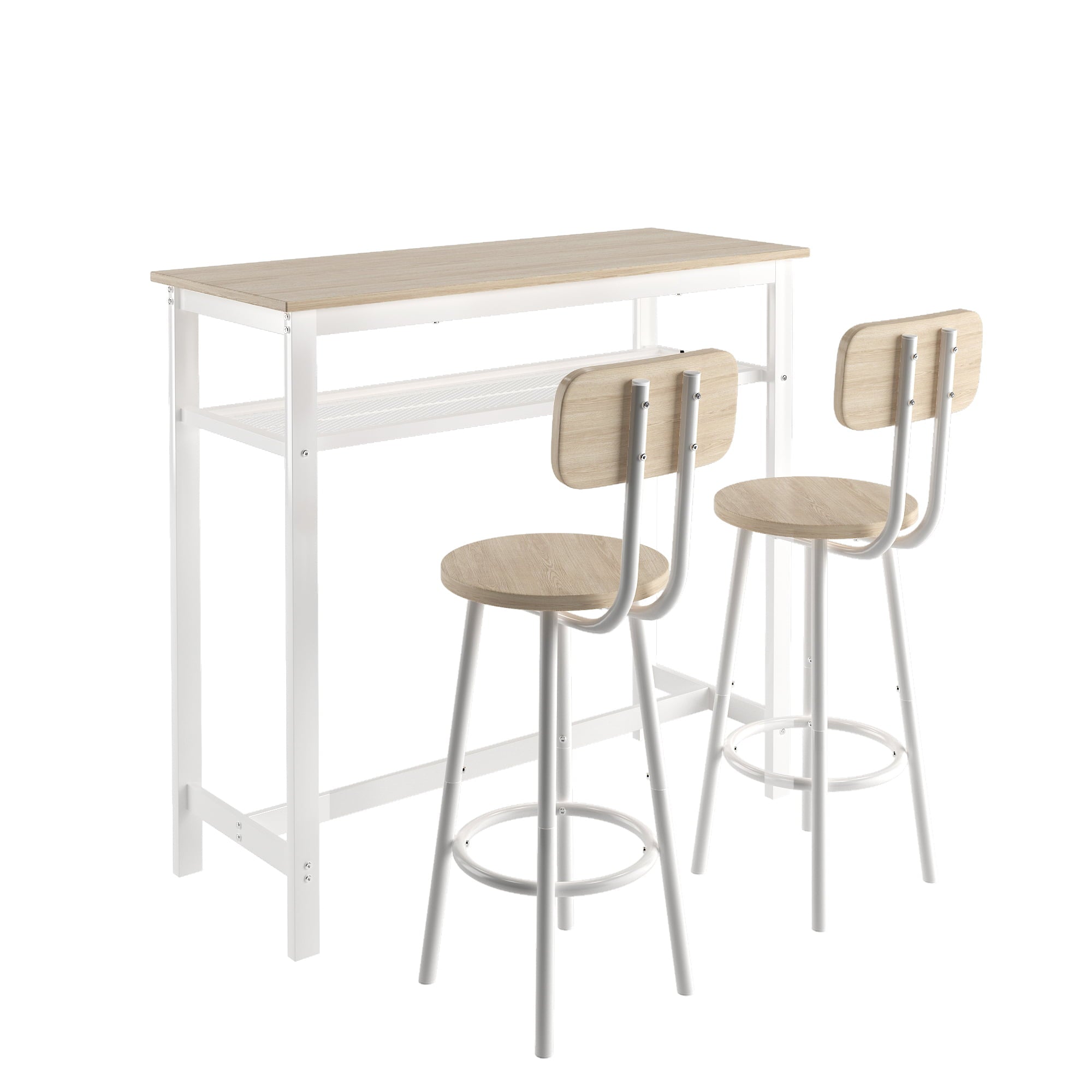uhomepro 3 Pieces Bar Table Set, Modern Counter Height Kitchen Table and Chairs for 2, Wood Pub Bar Table Set Perfect Breakfast Nook, Small Space Living Room, Beige