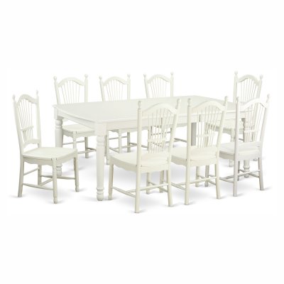 Dinette Table Set -Kitchen Dinette Table And Kitchen Dining Chairs-Finish:Linen White,Number of Items:9,Shape:Rectangular,Style:Wood Seat