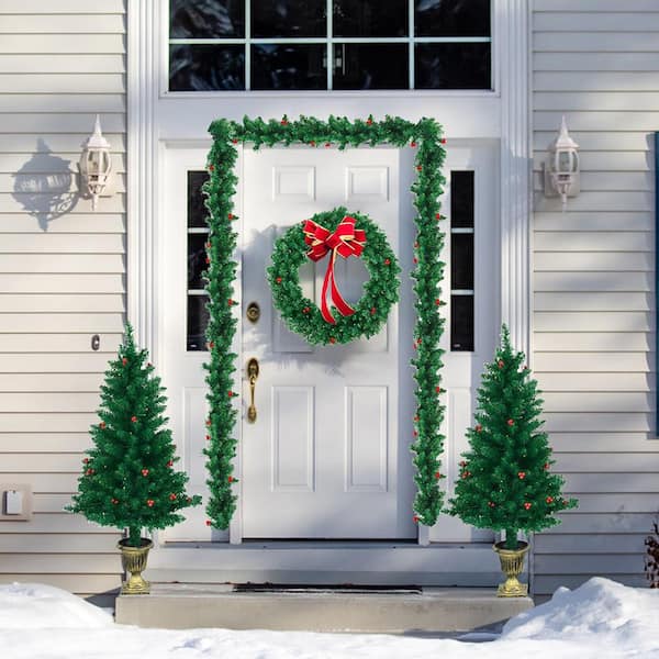 4PCS Pre-Lit Artificial Christmas Tree Decoration Set Holiday Decor w/LED Lights