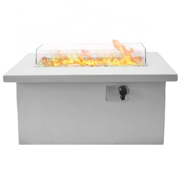 42 Inch x 20 Inch Rectangular MGO Propane Fire Pit Table with Glass Wind Guard, Crystal Glass Beads