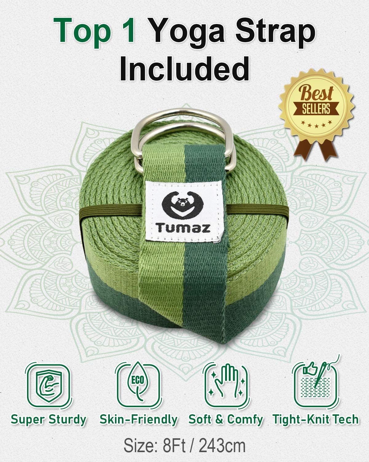 Tumaz Yoga Blocks 2 Pack with Strap, Lightweight Foam Yoga Blocks, Green
