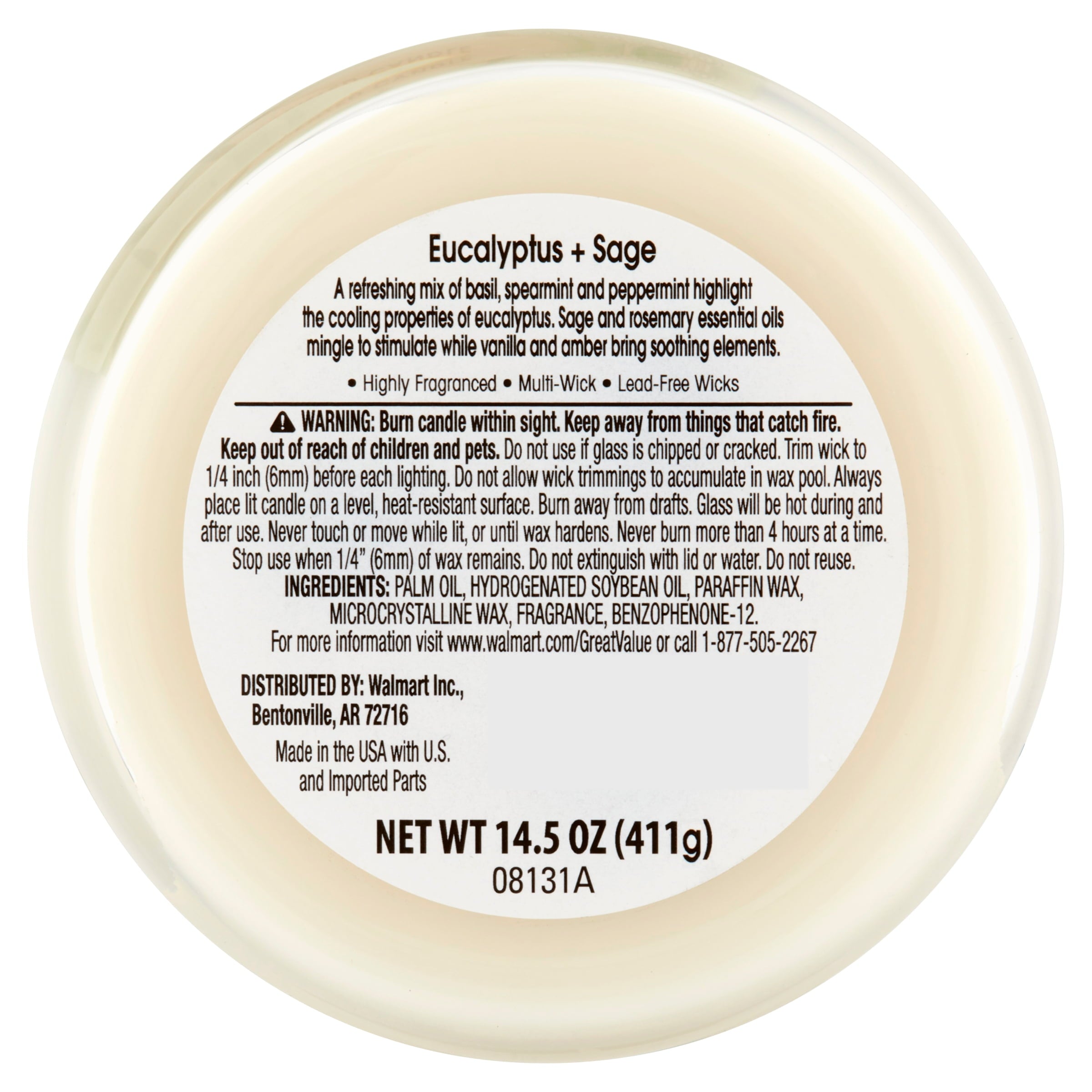 Great Value Eucalyptus & Sage Candle, 14 oz