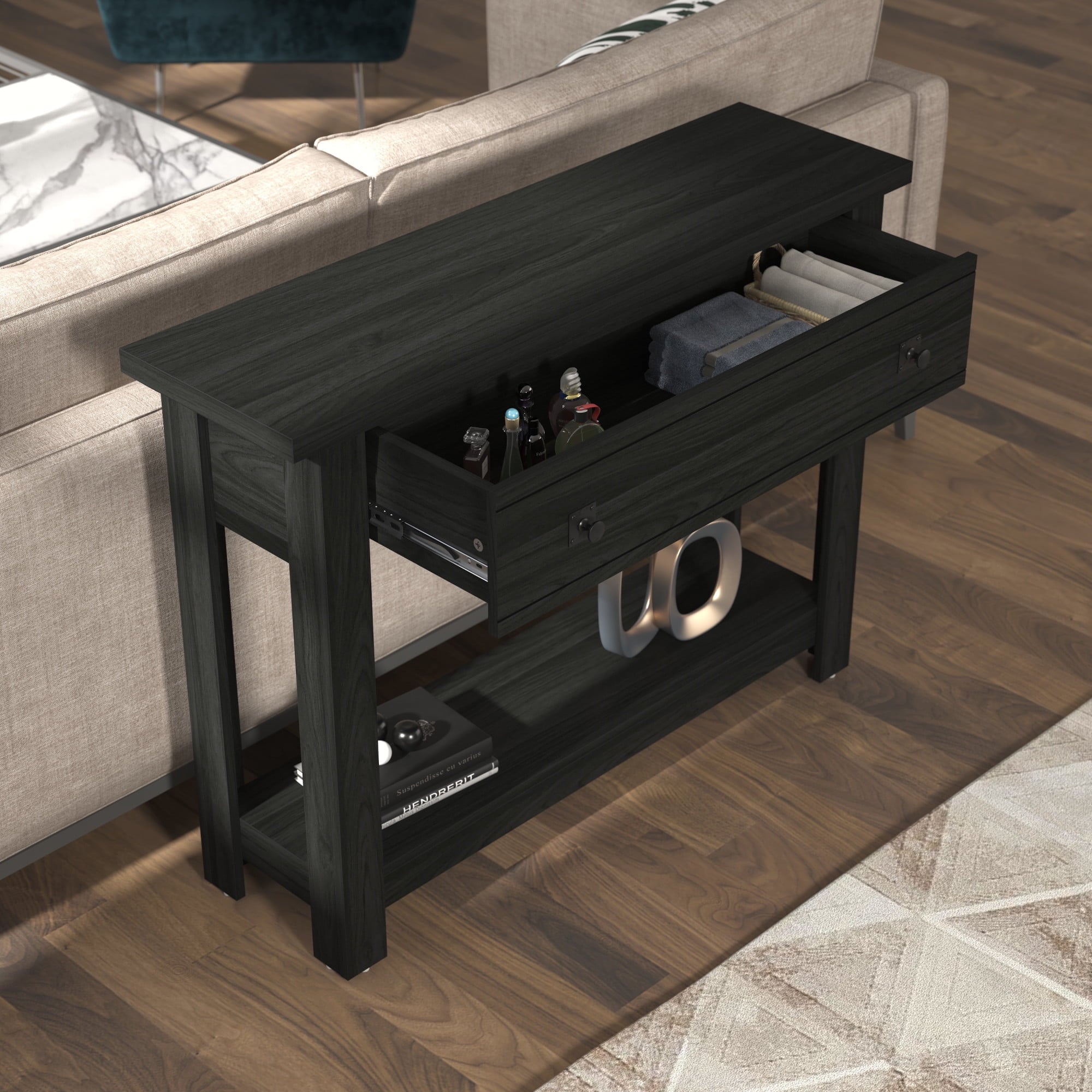 Coover Wood Console Table with 1 Drawer, Black