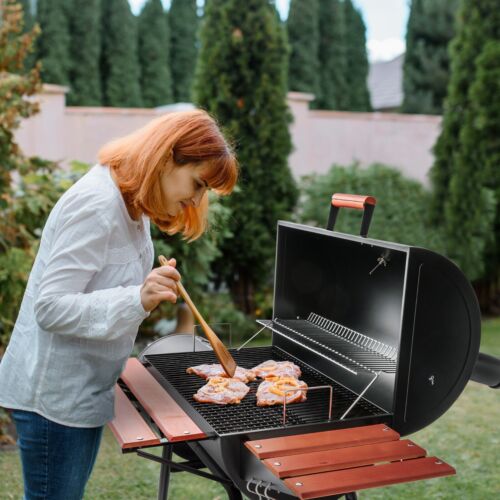 Royal Gourmet Charcoal Grill w/ Offset Smoker Wood-Painted Side & Front Table