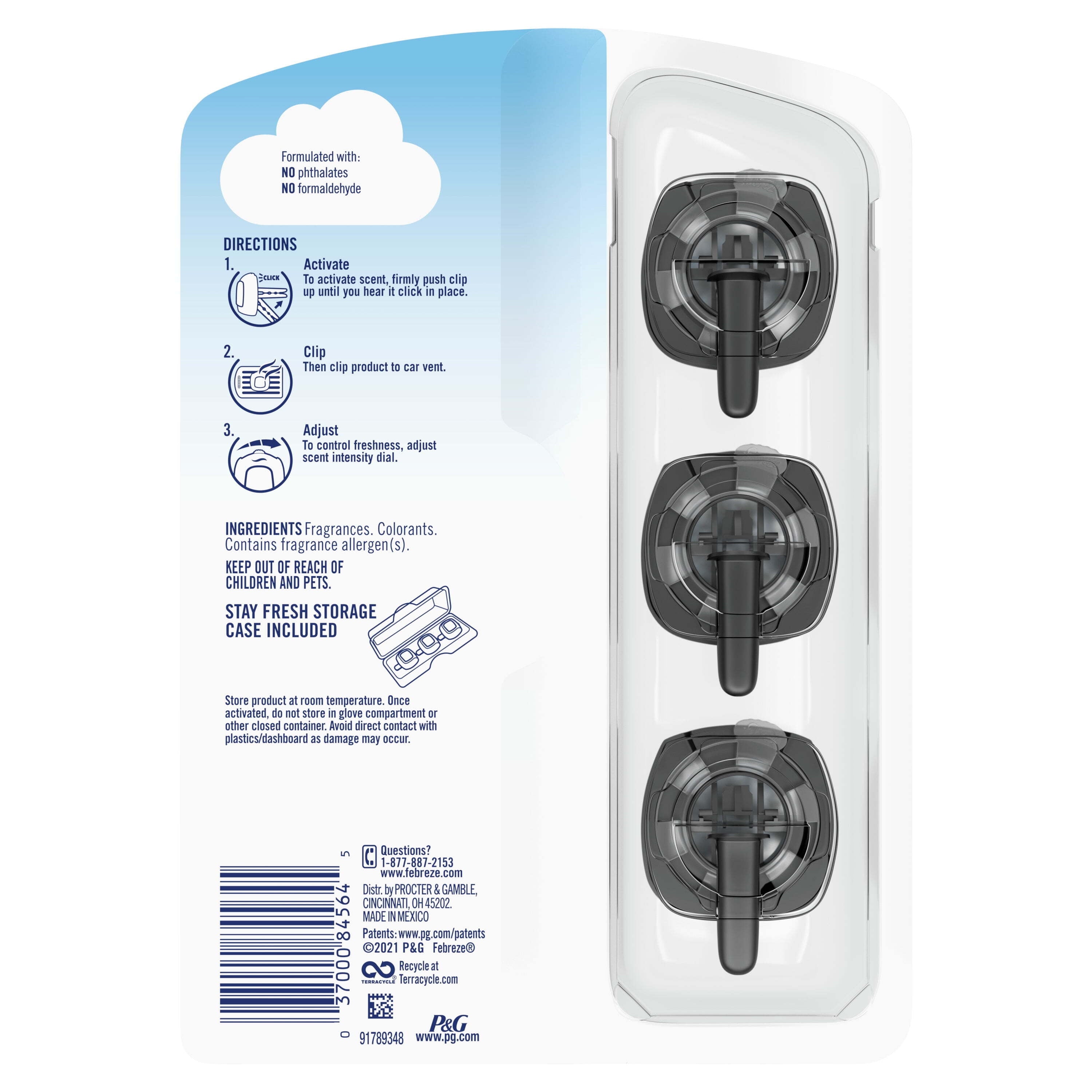 Febreze Unstopables Odor-Fighting Car Freshener Vent Clip Fresh, .07 fl oz., 3 Ct