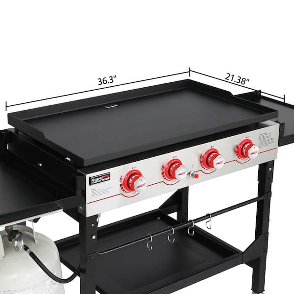 36 in. 4-Burner Propane BBQ Grill in Black Flat Top Gas Griddle with Top Cover Lid, for Large Outdoor Camping