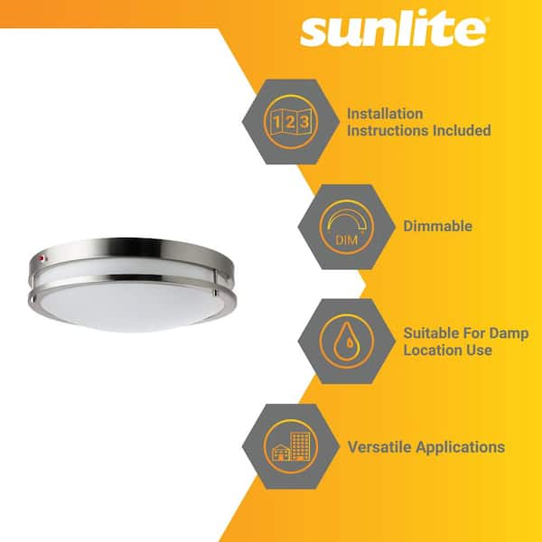 14 in. 1-Light Brushed Nickel Selectable LED Selectable CCT Round Dimmable Flush Mount with Emergency Backup Battery