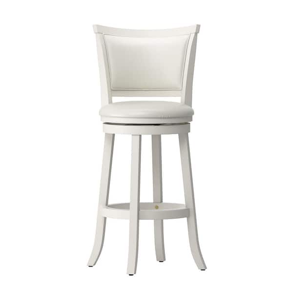 Woodgrove 29 in. White Wood Swivel Bar Stools with White Leatherette Seat and Backrest (Set of 2)
