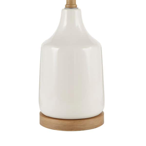 Saddlebrook 21.5 in. Cream Ceramic and Faux Wood Table Lamp with White Fabric Shade