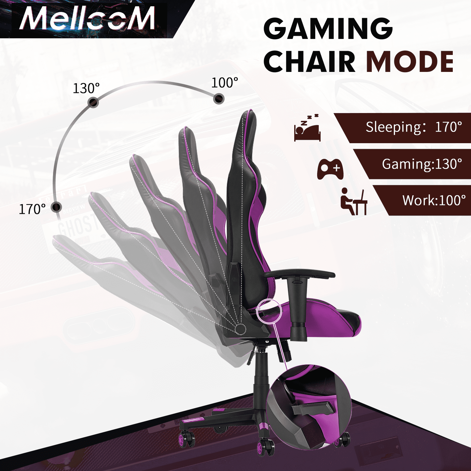 Hommow Gaming Chair,Office Chair High Back PC Desk Chair,Adjustable handrail,Purple