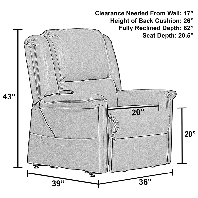 Catnapper Hewitt Power Lift Lay-Flat Recliner with Gray Disinfectable PU Fabric