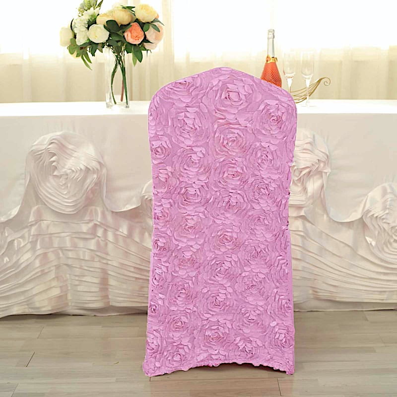 BalsaCircle Pink Satin Raised Roses Spandex Stretchable Banquet Solid Chair Covers Slipcovers
