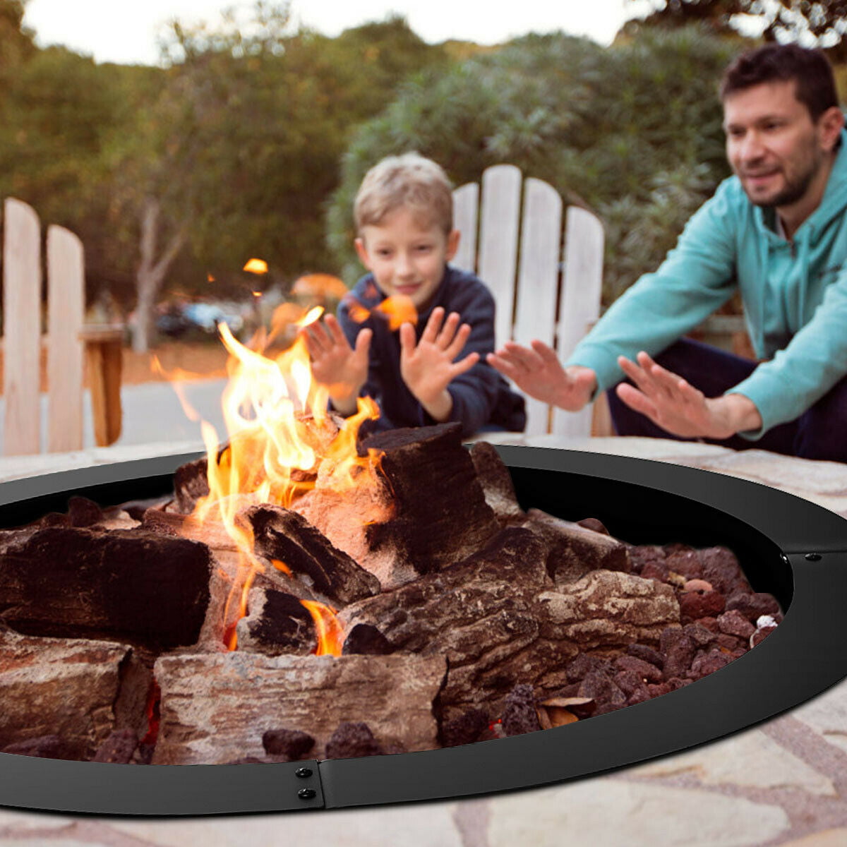 Gymax 36 Inch Round Steel Fire Pit Ring Liner DIY Wood Burning Insert