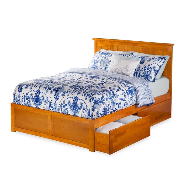 AFI Nantucket Caramel Brown Full Size Platform Bed Frame with Panel Footboard and 2 Storage Drawers