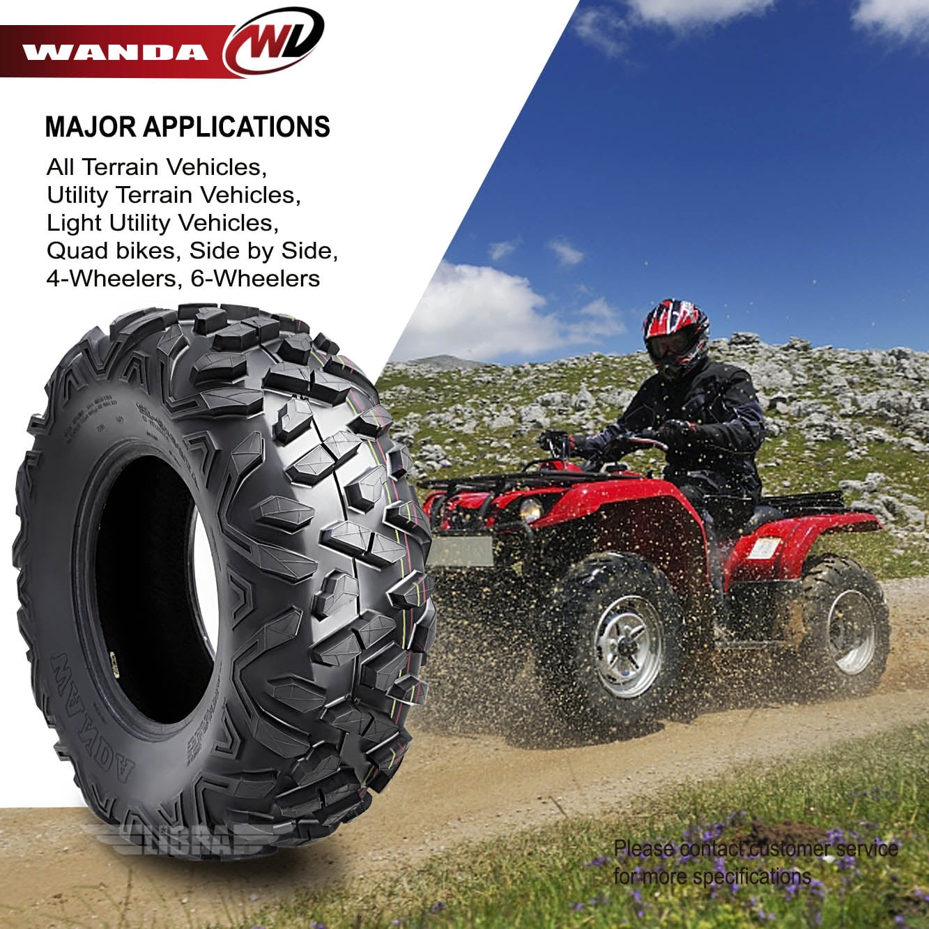 Set of 2 New WANDA ATV/UTV Tires 24x9-11 24x9x11/4PR Utra Deep Self-cleaning Tread