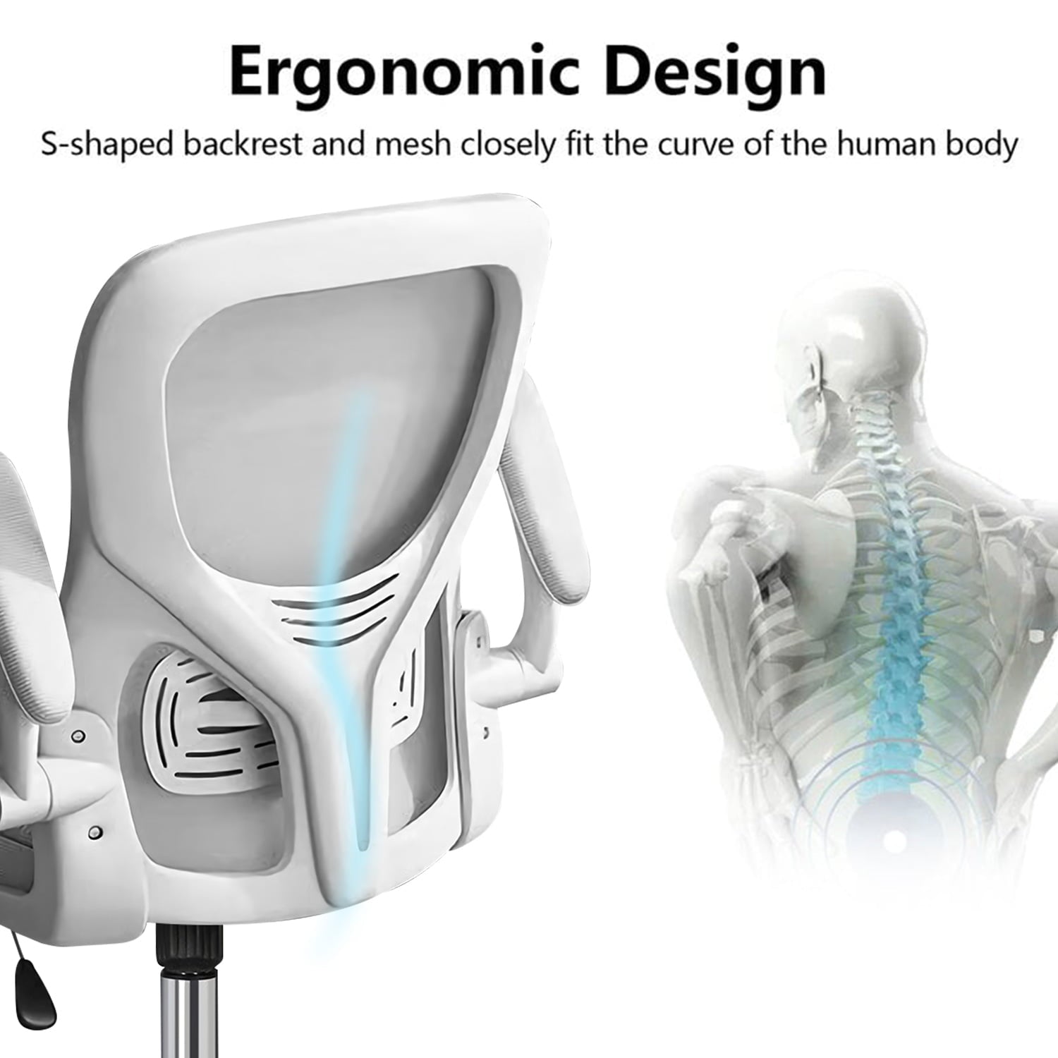 Happylost Office Chair, Computer Mesh Swivel Desk Chair with Adjustable Armrests (White）