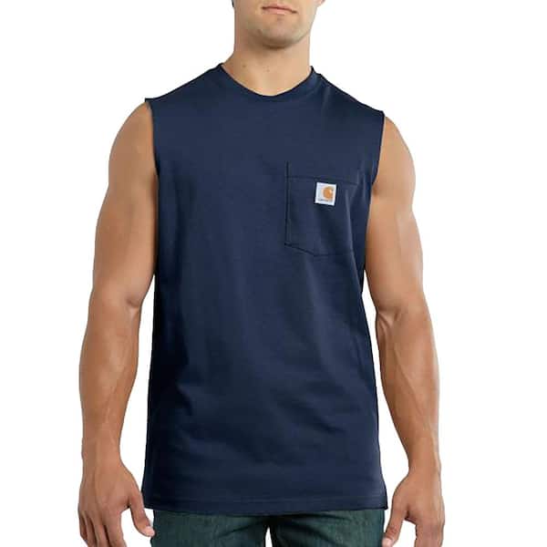 Men's Regular Large Navy Cotton Sleeveless T-Shirt