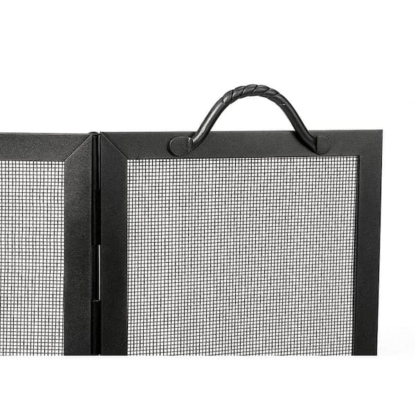 52 in. L Graphite 3-Panel Flat Top Twisted Rope Folding Fireplace Screen