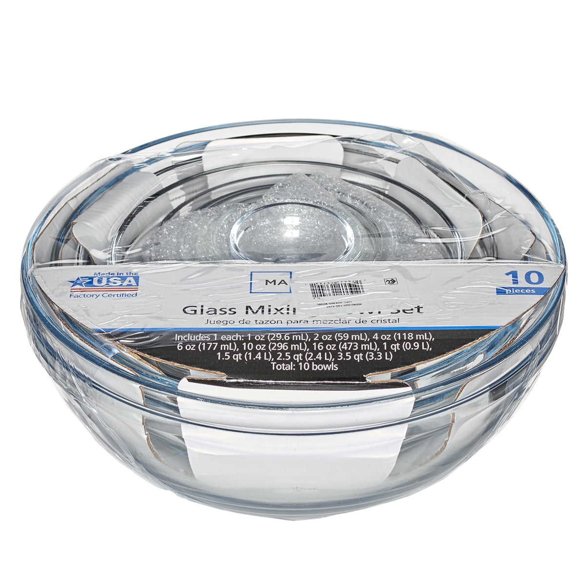 Mainstays Glass Mixing Bowls, 10 Piece Set