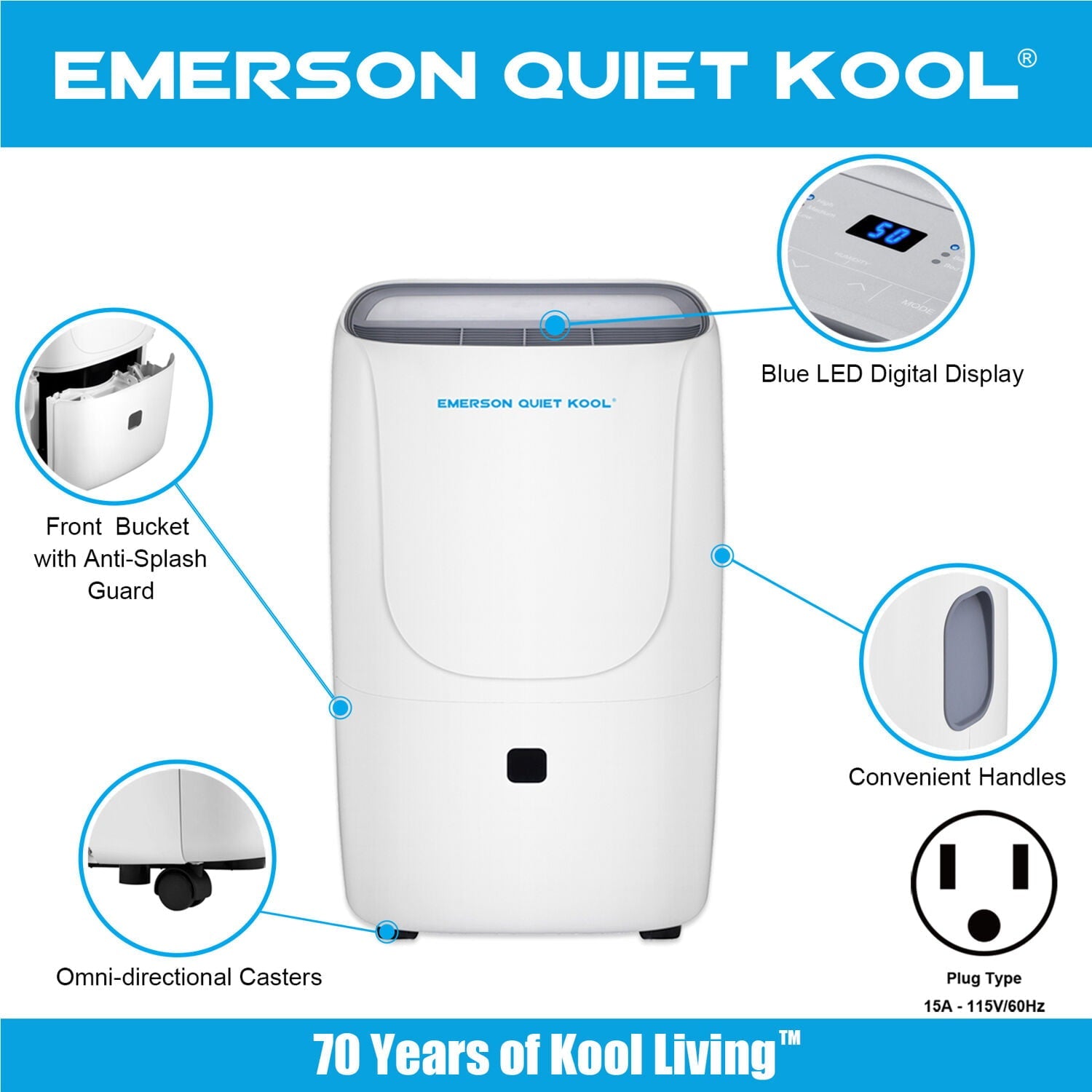 Emerson Quiet Kool 20 Pint Smart Dehumidifier in White with Wi-Fi, Voice Control