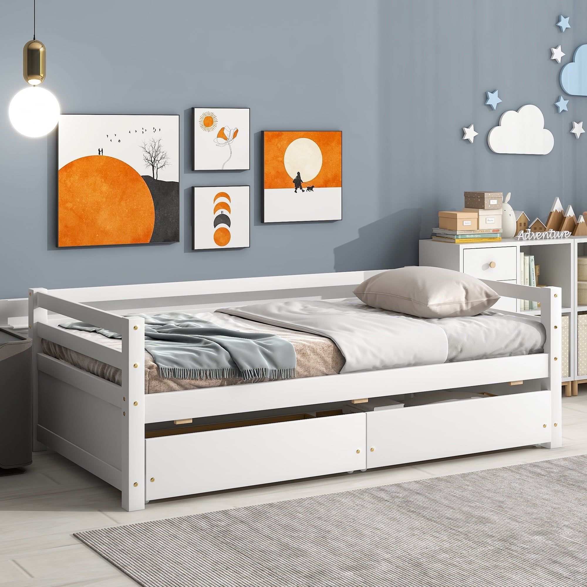 Modstyle Twin Size Day Bed with Storage Drawers, Wood Day Bed for Bedroom