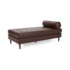 GDF Studio Elkjer Mid Century Modern Faux Leather Tufted Chaise Lounge with Bolster Pillow, Cognac Brown and Natural Walnut
