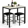 Costway 3 Piece Counter Height Dining Set Faux Marble Table 2 Chairs Kitchen Bar Black