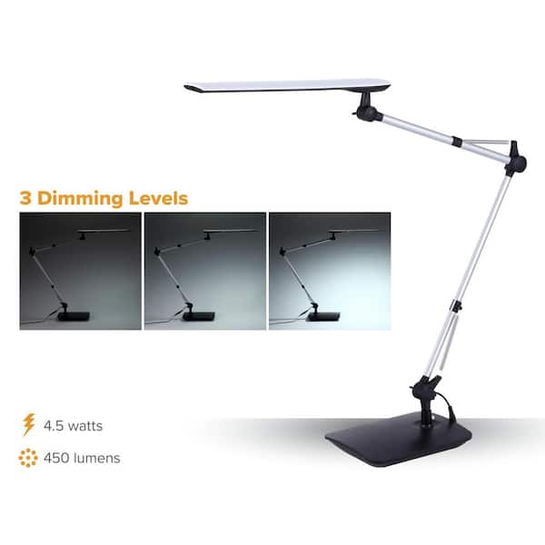 35 in. Silver/Black LED Desk Lamp with Adjustable Double Arm and Touch Activation