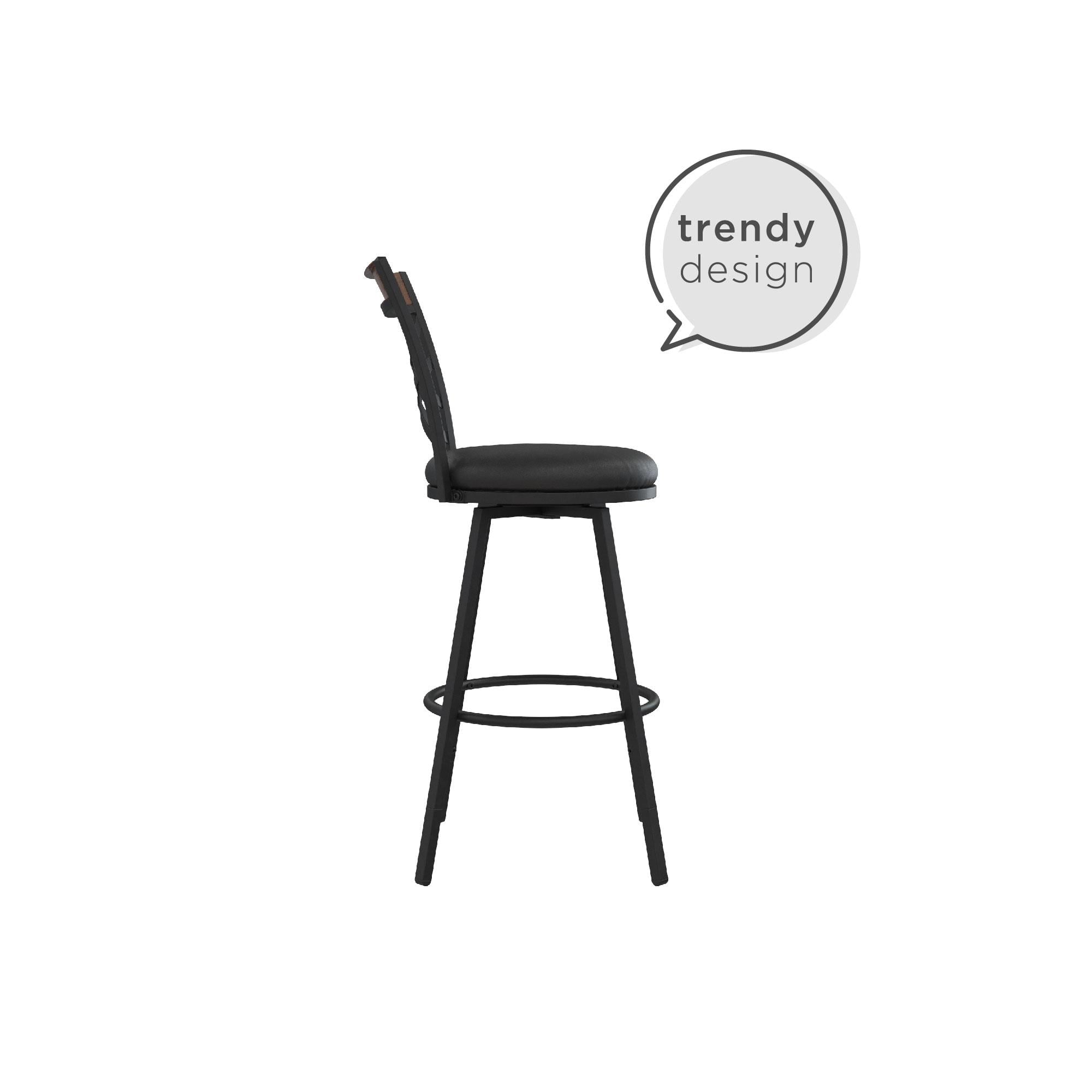 DHP Lesley Adjustable Swivel Barstool, Black Faux Leather, Set of 3