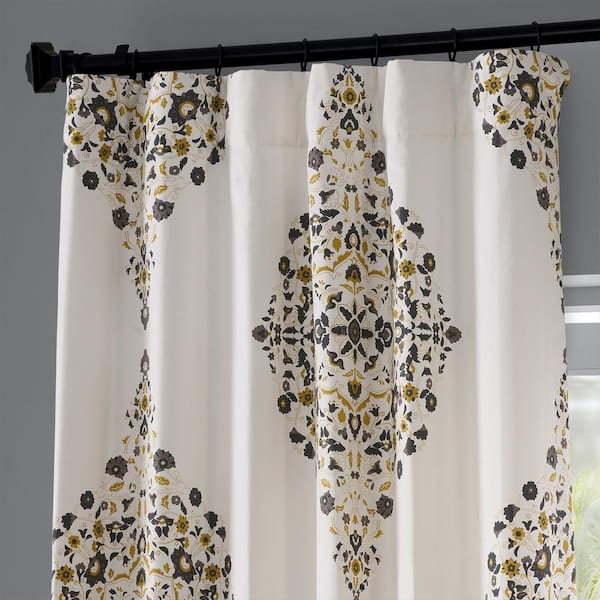 Kerala Gold Printed Room Darkening Curtain - 50 in. W x 96 in. L Rod Pocket with Back Tab Single Window Panel