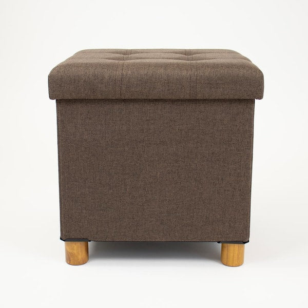 Brown Collapsible Cube Storage Ottoman Foot Stool with Tray
