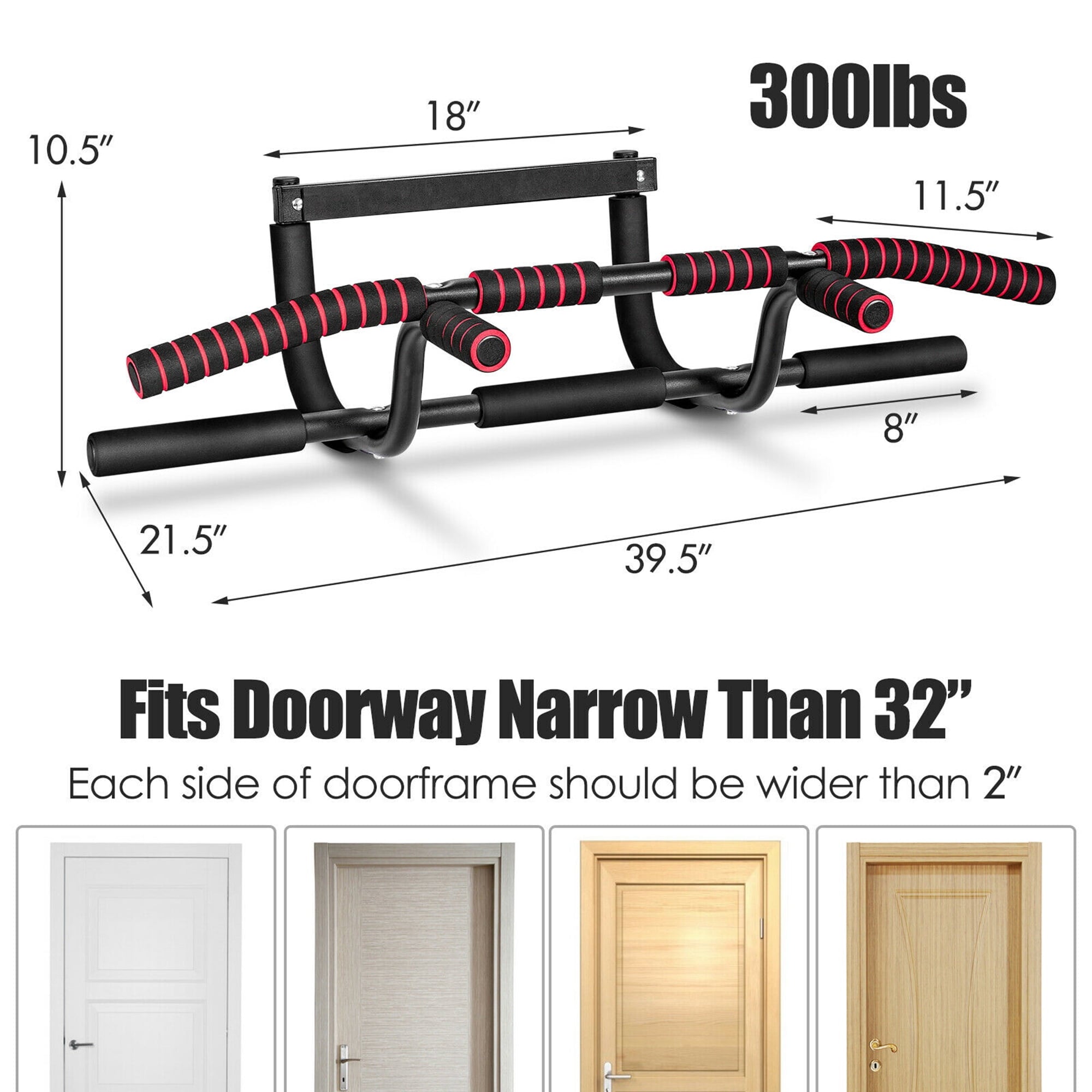 Gymax Pull Up Bar for Doorway Fitness Chin Up Bar No Screw Installation Home Gym