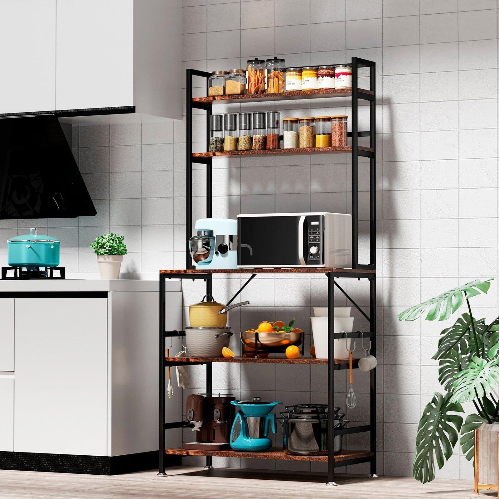 VEVOR Kitchen Baker's Rack Kitchen Storage Shelves Organizer Microwave Oven Stand Black