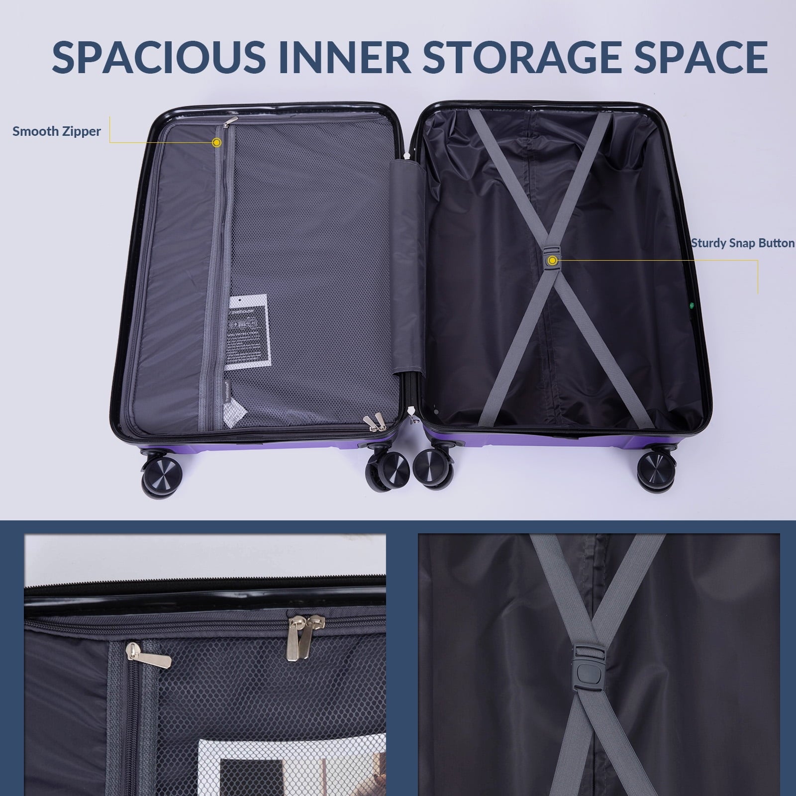 Tripcomp Hardshell Luggage Set,Carry-on,Lightweight Suitcase Set of 3Piece with Spinner Wheels,TSA Lock,20inch/24inch/28inch(Purple)