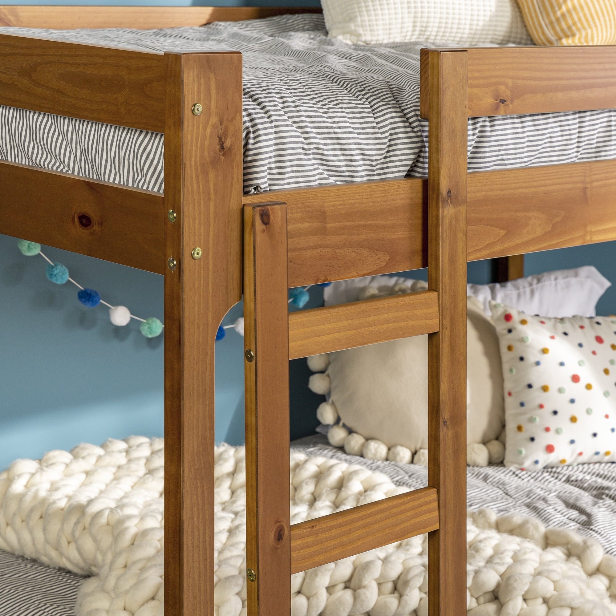 Walker Edison Modern Twin Over Twin Youth Bunk Bed, Caramel