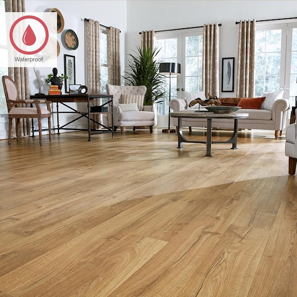 Outlast+ Marigold Oak 12 mm T x 7.4 in. W Waterproof Laminate Wood Flooring (19.6 sqft/case)