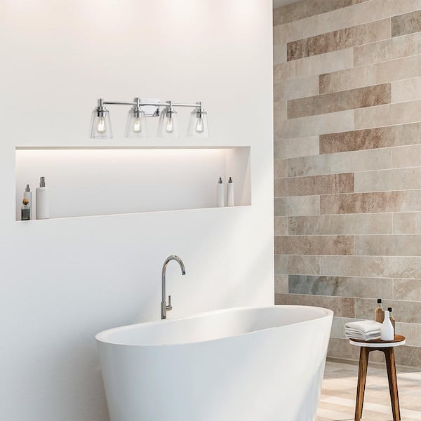 Wakefield 31 in. 4-Light Chrome Modern Vanity with Clear Glass Shades