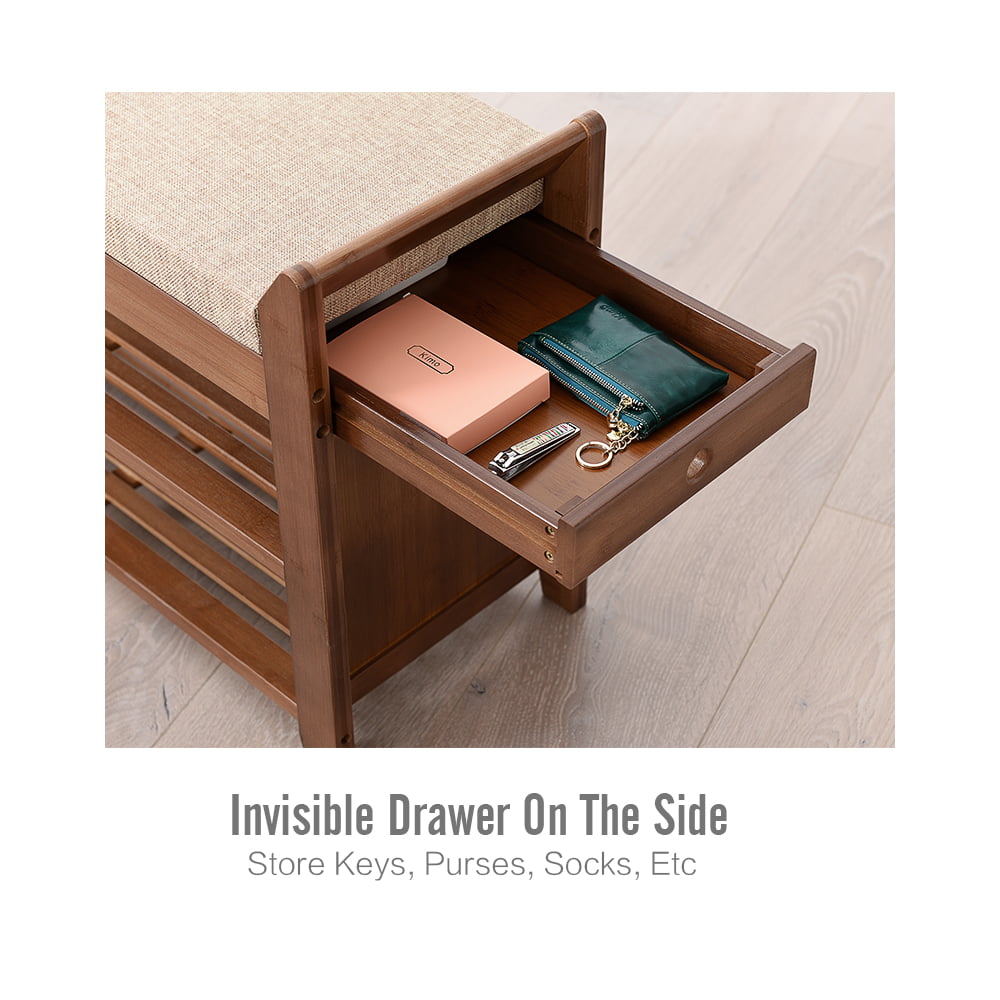 Elecwish 2-Tier Shoe Rack, Bamboo Bench with Umbrella Stand, Brown