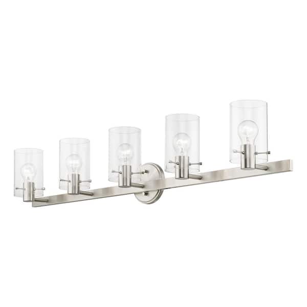 Munich 42 in. 5-Light Brushed Nickel Vanity Light with Clear Glass