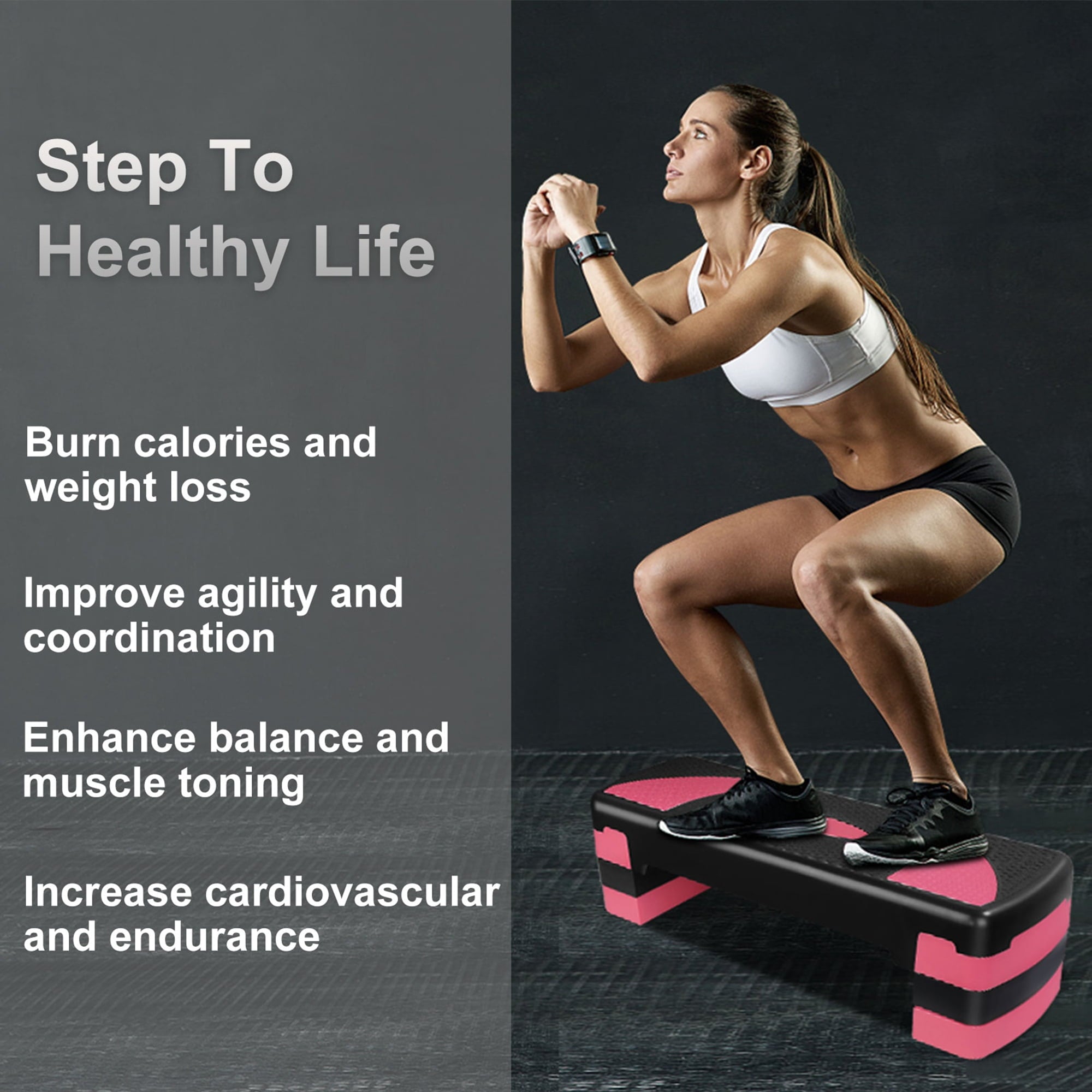 KL KLB Sport 31in Aerobic Step Platform Adjustable Exercise Fitness Workout Stepper W/ 4 Risers