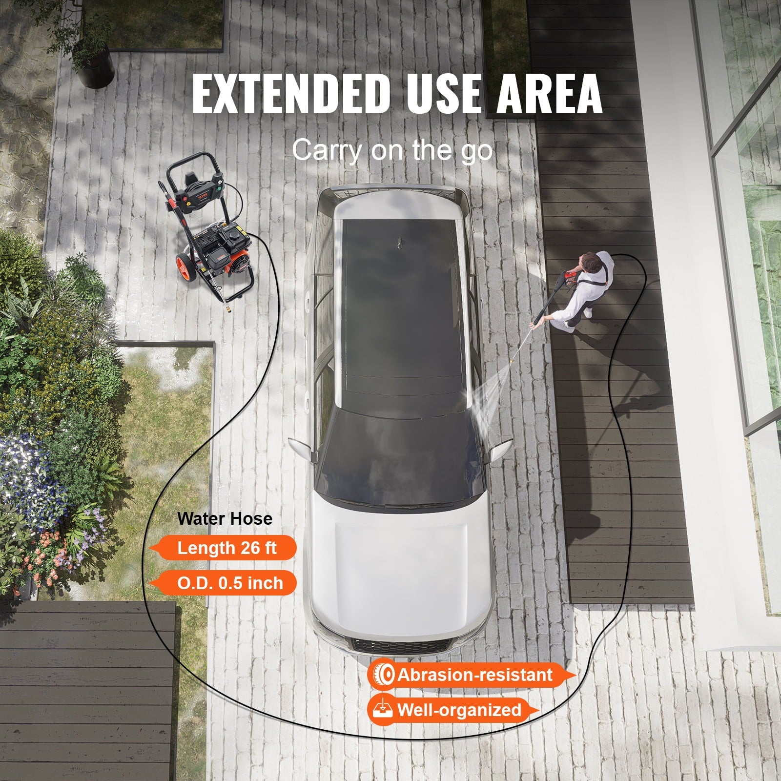 BENTISM 3600 PSI 2.6 GPM Gas Pressure Washer w/26 ft High Pressure Hose 5 Nozzles Gas Powered Washer