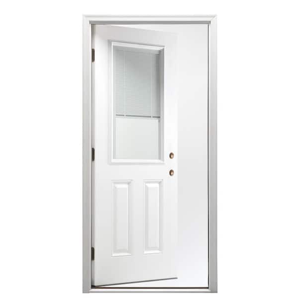 30 in. x 80 in. Internal Blinds Left-Hand Inswing 1/2 Lite 2-Panel Clear Primed Fiberglass Smooth Prehung Front Door