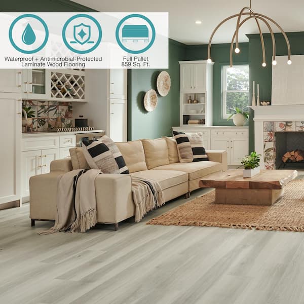 Defense+ 7.48 in. W Cove Mist Oak Waterproof Laminate Wood Flooring (859 sq. ft./pallet)