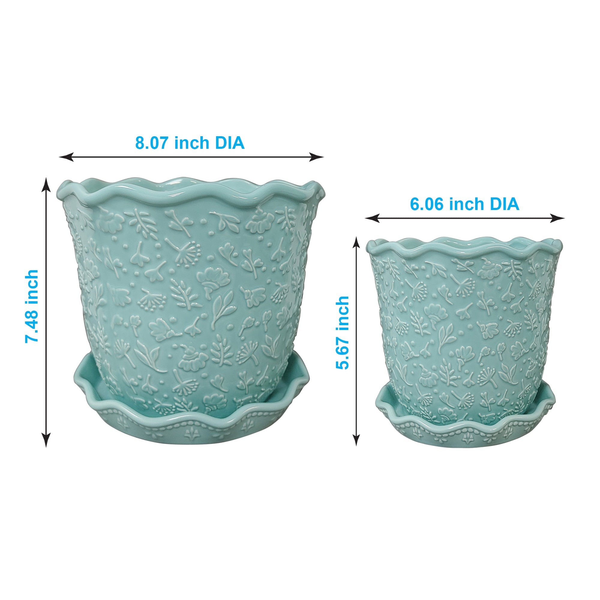 The Pioneer Woman Embossed Daisy Teal Planter, 8 in, Stoneware