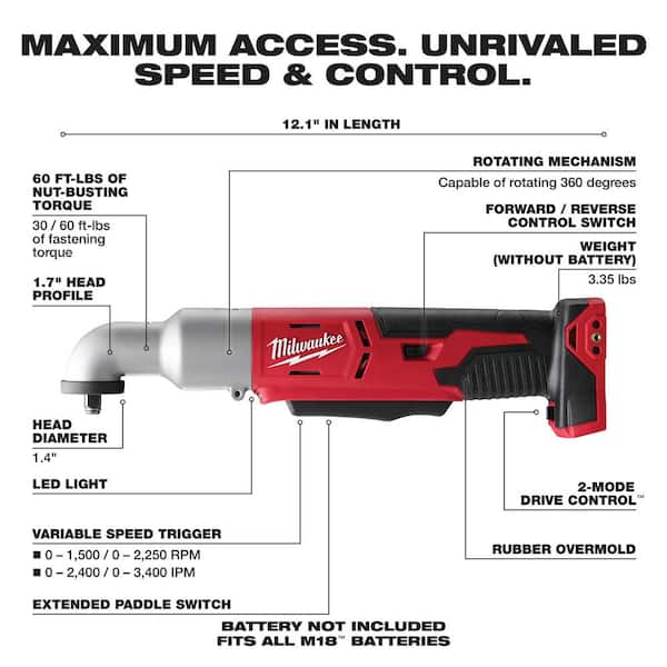 M18 18V Lithium-Ion Cordless 3/8 in. 2-Speed Right Angle Impact Wrench (Tool-Only)
