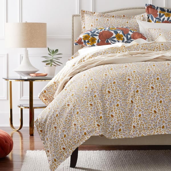 Company Cotton Alexandria Wrinkle-Free Bird Branch Orange King Sateen Duvet Cover