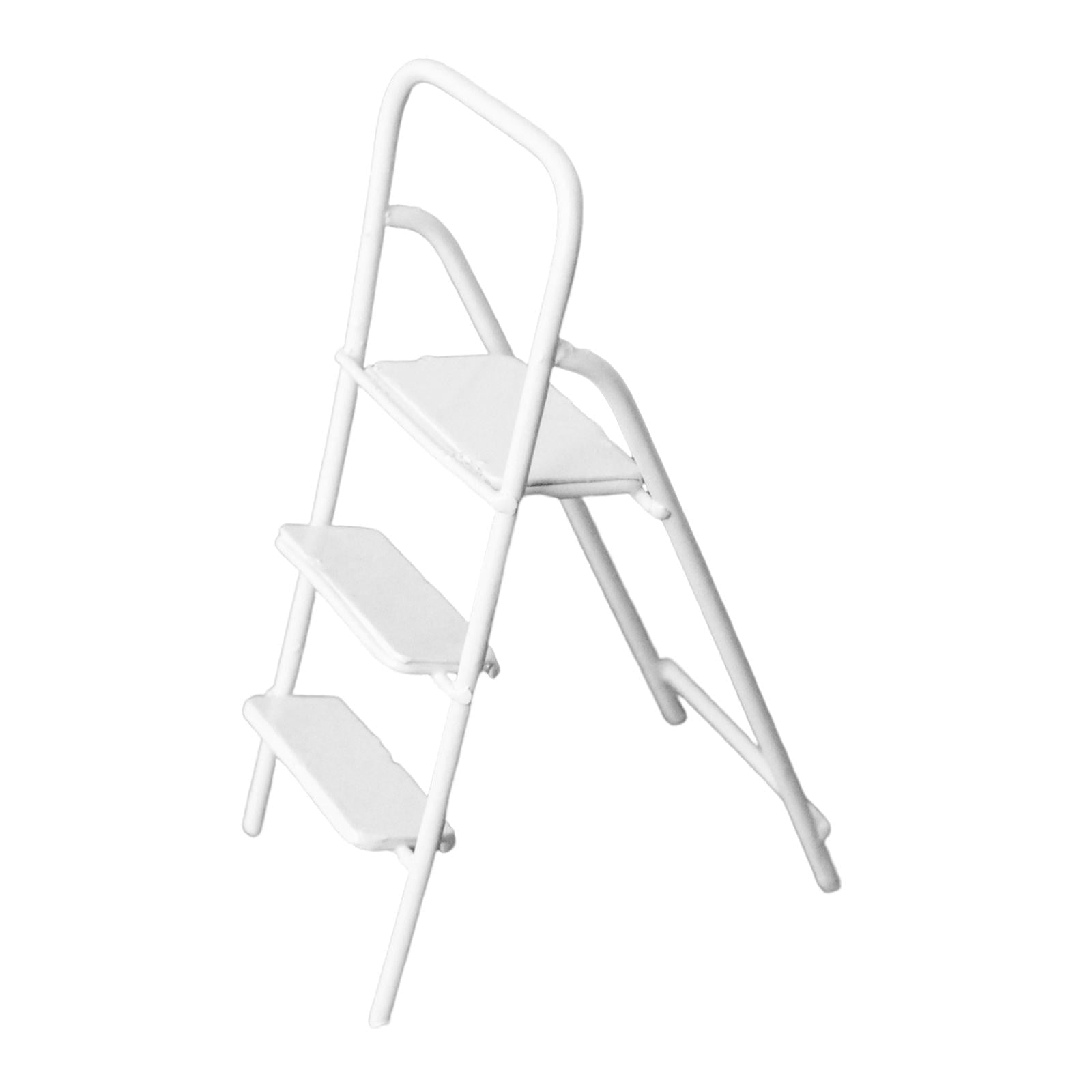 1:12 Miniature Ladder with Wide Pedal 1/12 Mini 3 Step Ladder for Yard Decor White