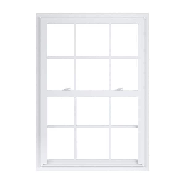 35.375 in. x 51.25 in. 50 Series Low-E Argon Glass Single Hung White Vinyl Fin Window with Grids, Screen Incl