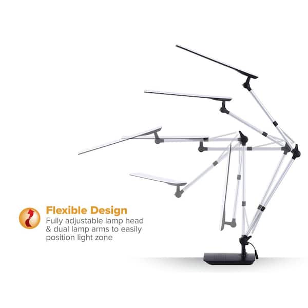 35 in. Silver/Black LED Desk Lamp with Adjustable Double Arm and Touch Activation