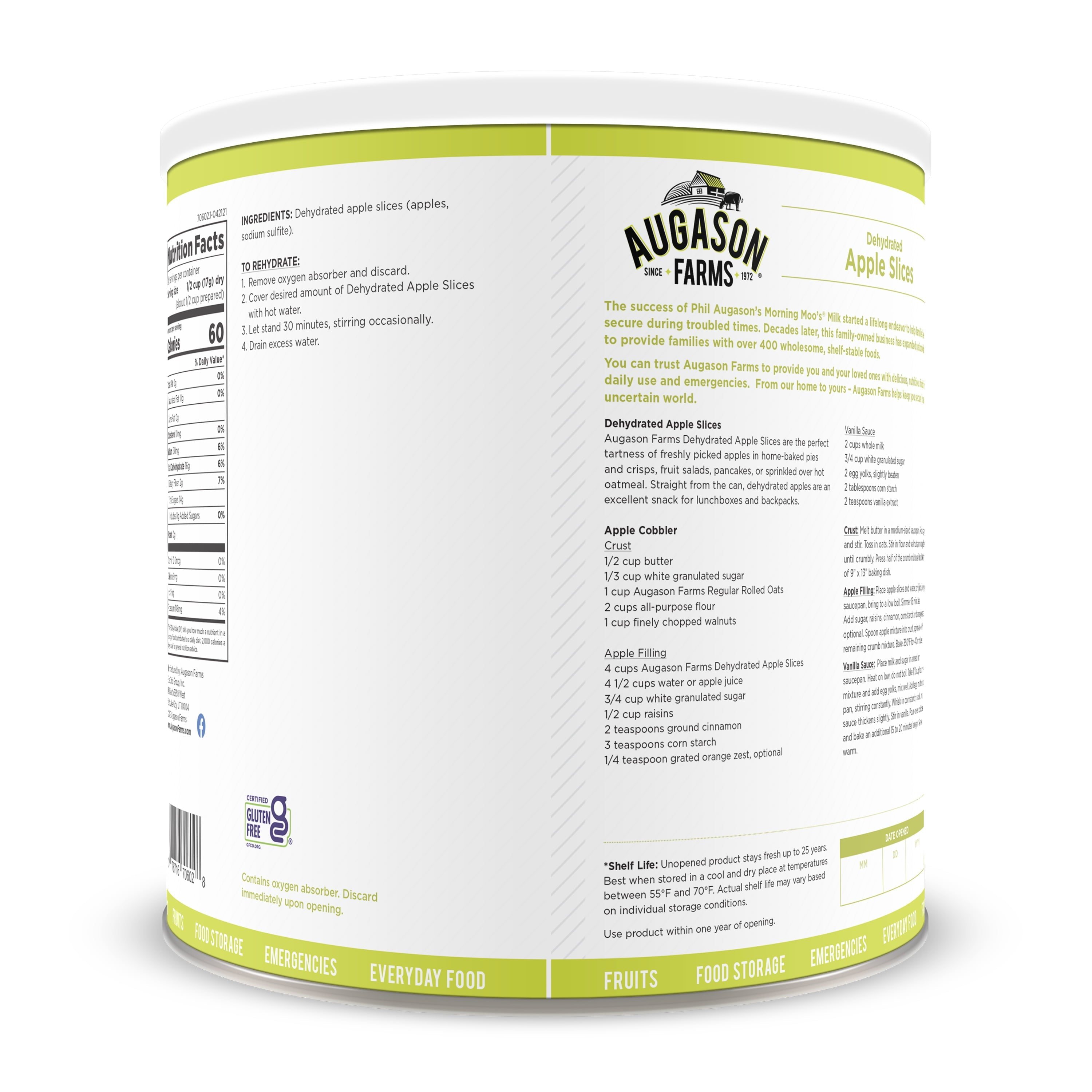 Augason Farms Dehydrated Apple Slices, 20 Servings, 12 oz.